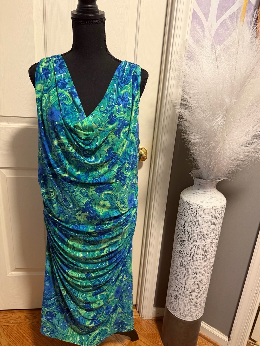 Lauren Ralph Lauren Paisley Ruched Cowl-Neck Dress 16W